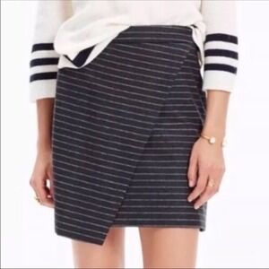 Madewell 8 Gray Pinstripe Asymmetrical Wrap Wool Cotton‎ Stretch Skirt Preppy